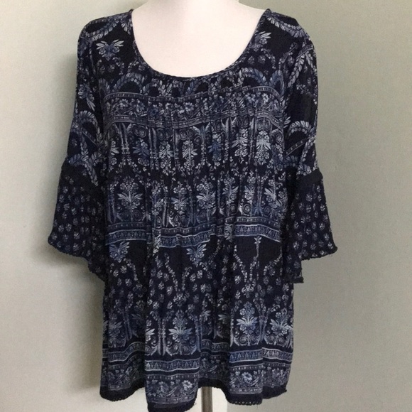Bila cold-shoulder blue Boho top with bell sleeves - Picture 1 of 10